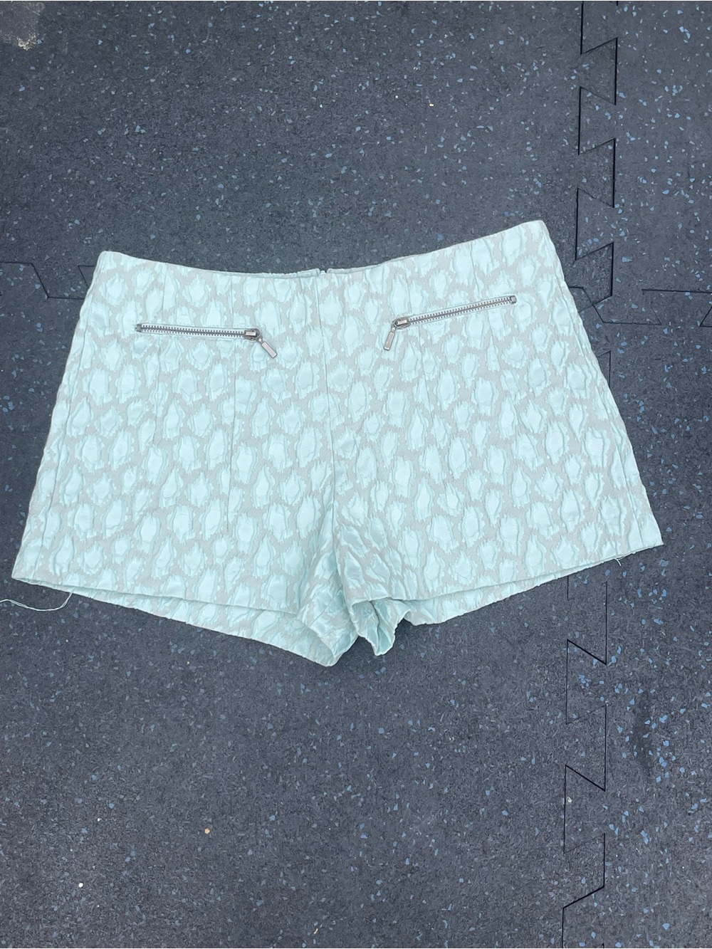 Zara Light Mint Textured Zip-Pocket Shorts
